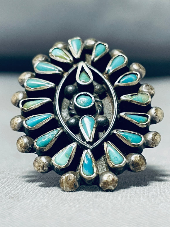 Fabulous Vintage Native American Navajo Turquoise Sterling Silver Petit Point Ring-Nativo Arts