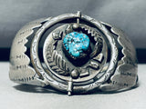 Rotating Center!! Vintage Native American Navajo Turquoise Sterling Silver Flank Bracelet Old-Nativo Arts