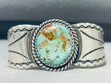 Fabulous Vintage Native American Navajo Pilot Mountain Turquoise Sterling Silver Bracelet-Nativo Arts