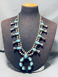 Great Price! Vintage Native American Navajo Turquoise Sterling Silver Squahs Blossom Necklace-Nativo Arts
