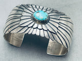 Native American Sunrays Of Silver Sterling Vintage Turquoise Bracelet Signed-Nativo Arts