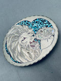 Very Rare Lion Vintage Native American Navajo Turquoise Sterling Silver Inlay Buckle-Nativo Arts