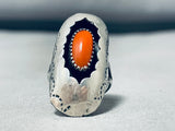 Exquisite Vintage Native American Navajo Coral Sterling Silver Shadowbox Ring-Nativo Arts
