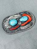 Marvelous Vintage Native American Navajo Swirl Blue Gem Turquoise Sterling Silver Pin