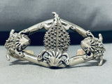 Detailed Native American Navajo Sterling Silver Toad Bracelet-Nativo Arts