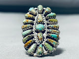 Native American Noteworthy Vintage Zuni Turquoise Cluster Sterling Silver Large Ring-Nativo Arts