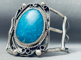 Deep Spiderweb Blue Turquoise Vintage Native American Navajo Sterling Silver Bracelet-Nativo Arts