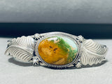 Striking Signed Native American Navajo Royston Turquoise Sterling Silver Leaves Bracelet-Nativo Arts