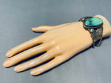 Huge Hand Carved Leaves Vintage Native American Navajo Green Turquoise Sterling Silver Bracelet-Nativo Arts