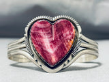 Fabulous Vintage Native American Navajo Signed Purple Spiny Heart Sterling Silver Bracelet-Nativo Arts