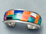 5.5 Inch Wrist Vintage Native American Navajo Turquoise Inlay Sterling Silver Bracelet-Nativo Arts
