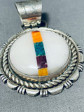 Native American Fascinating Vintage Santo Domingo White Shell Sterling Silver Pendant-Nativo Arts