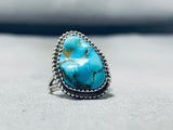 Authentic Vintage Native American Navajo Pilot Mountain Turquoise Sterling Silver Ring-Nativo Arts