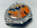 One F The Most Ornate Vintage Native American Navajo Petrified Wood Sterling Silver Bracelet-Nativo Arts