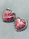 Marvelous Vintage Native American Navajo Signed Purple Spiny Heart Sterling Silver Earrings-Nativo Arts