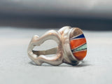 Signed Detailed Vintage Zuni Shell Opal Sterling Silver Ring-Nativo Arts