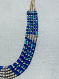 One Of The Coolest Vintage Native American Navajo Azurite Sterling Silver Necklace-Nativo Arts