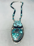 Woah! Vintage Native American Navajo Spiderweb Turquoise Sterling Silver Necklace Old-Nativo Arts