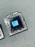 Spectacular Vintage Native American Navajo Blue Gem Turquoise Black Onyx Silver Cuff Links-Nativo Arts