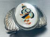 Ceremony Dancer!! Vintage Native American Zuni Turquoise Inlay Sterling Silver Bracelet-Nativo Arts