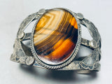 1940's Very Old Vintage Native American Navajo Petrified Wood Sterling Silver Bracelet-Nativo Arts