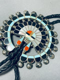 One Of The Finest Ever Vintage Native American Zuni Turquoise Inlay Sterling Silver Bolo Tie-Nativo Arts