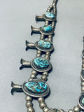Gasp! 193 Grams Vintage Native American Navajo Sterling Silver Turquoise Squash Blossom Necklace-Nativo Arts