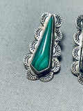 Sparkling Vintage Native American Navajo Malachite Sterling Silver Earrings-Nativo Arts