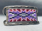 Rich Yazzie Vintage Native American Navajo Purple Bead Inlay Sterling Silver Bracelet