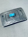 Willie Yazzie Sr. Vintage Native American Navajo Old Kingman Turquoise Sterling Silver Buckle-Nativo Arts