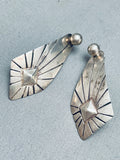 Detailed Hand Tooled Vintage Native American Navajo Sterling Silver Earrings-Nativo Arts