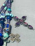 Important Vintage Kim Yhbeta Sterling Silver Cross Turquoise Necklace-Nativo Arts