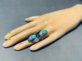 Gigantic Vintage Native American Navajo 2 Blue Green Turquoise Sterling Silver Ring-Nativo Arts