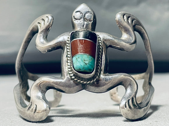 Tortoise Inlay Turquoise Vintage Native American Navajo Sterling Silver Bracelet Cuff-Nativo Arts