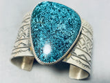 Noteworthy Native American Navajo Spiderweb Turquoise Sterling Silver Bracelet Signed-Nativo Arts