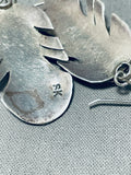 One Of The Most Detailed Vintage Native American Navajo Sterling Silver Feather Earrings-Nativo Arts