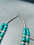 183 Grams Native American Navajo Tortoise Turquoise Sterling Silver Squash Blossom Necklace