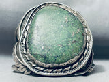 One Of The Largest Best Vintage Native American Navajo Green Turquoise Sterling Silver Bracelet