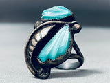 Hand-carved Leaf Turquoise Vintage Native American Navajo Sterling Silver Leaf Ring. Old-Nativo Arts
