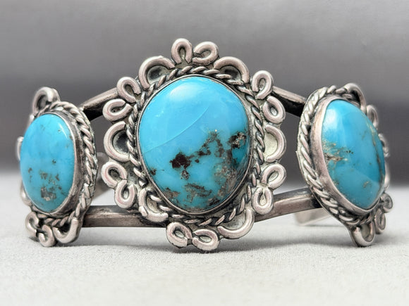 Rare Vintage Native American Navajo Morenci Turquoisde Sterling Silver Bracelet-Nativo Arts