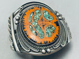 Walnut & Green Turquoise Inlay Vintage Native American Navajo Sterling Silver Bracelet-Nativo Arts