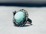 Very Early Vintage Native American Navajo Natural Turquoise Sterling Silver Ring Old-Nativo Arts