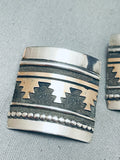 Rare Thomas Singer Vintage Native American Navajo Gold Sterling Silver Bracelet Earrings-Nativo Arts
