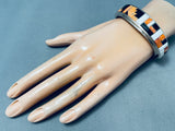 The Most Unique Vintage Native American Navajo Orange Shell Inlay Sterling Silver Bracelet-Nativo Arts