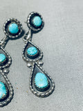 Marvelous Vintage Native American Navajo Blue Gem Turquoise Sterling Silver Earrings-Nativo Arts