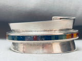 Detailed Vintage Southwest Sterling Silver Inlay Bracelet Cuff-Nativo Arts