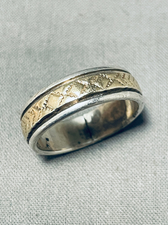 Magnificent Vintage Native American Navajo Sterling Silver And 14k Gold Ring Signed Bruce Morgan-Nativo Arts