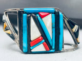 One Of The Coolest Vintage Native American Zuni Turquoise Inlay Sterling Silver Bracelet-Nativo Arts