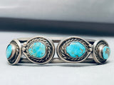 Rare Vintage Native American Navajo Blue Gem Turquoise Sterling Silver Bracelet Old-Nativo Arts