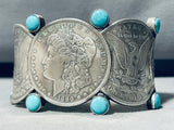 One Of The Coolest Ever Native American Navajo Coin Turquoise Sterling Silver Bracelet-Nativo Arts
